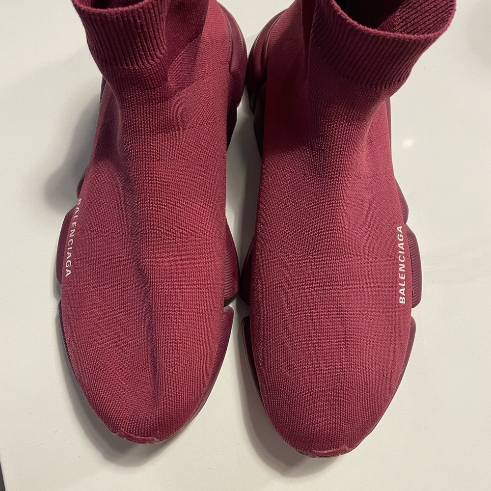 Balenciaga Burgundy Knit Sneakers